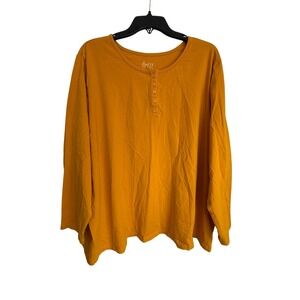 Denim & Co. Henley Top Plus Size 3X Mustard Yellow Long Sleeve Solid Knit Button